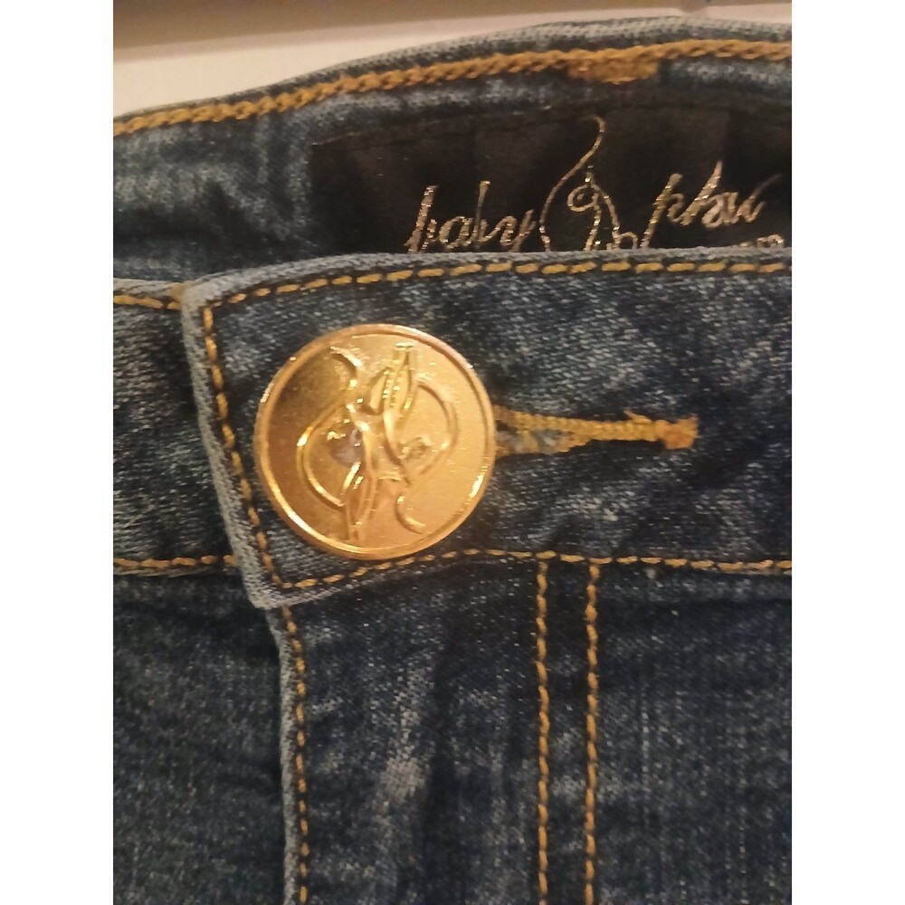 Baby Phat Y2K Gold Foil Logo Seat Crop Jeans-Size 7 - Picture 7 of 8